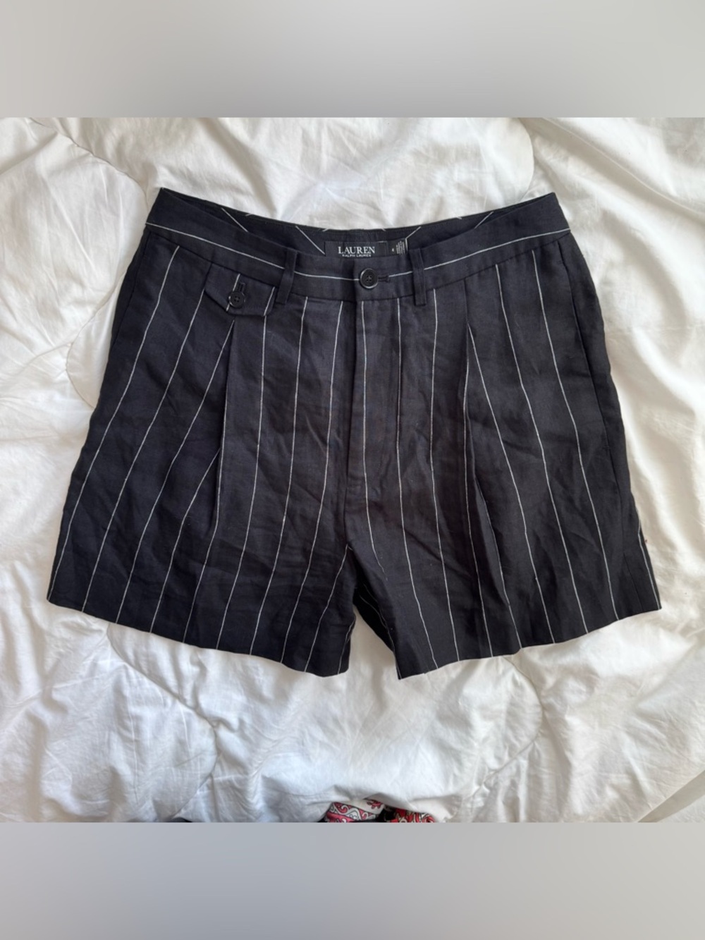 Lauren Ralph Lauren Women’s Black Pinstripe Pleated Linen Shorts